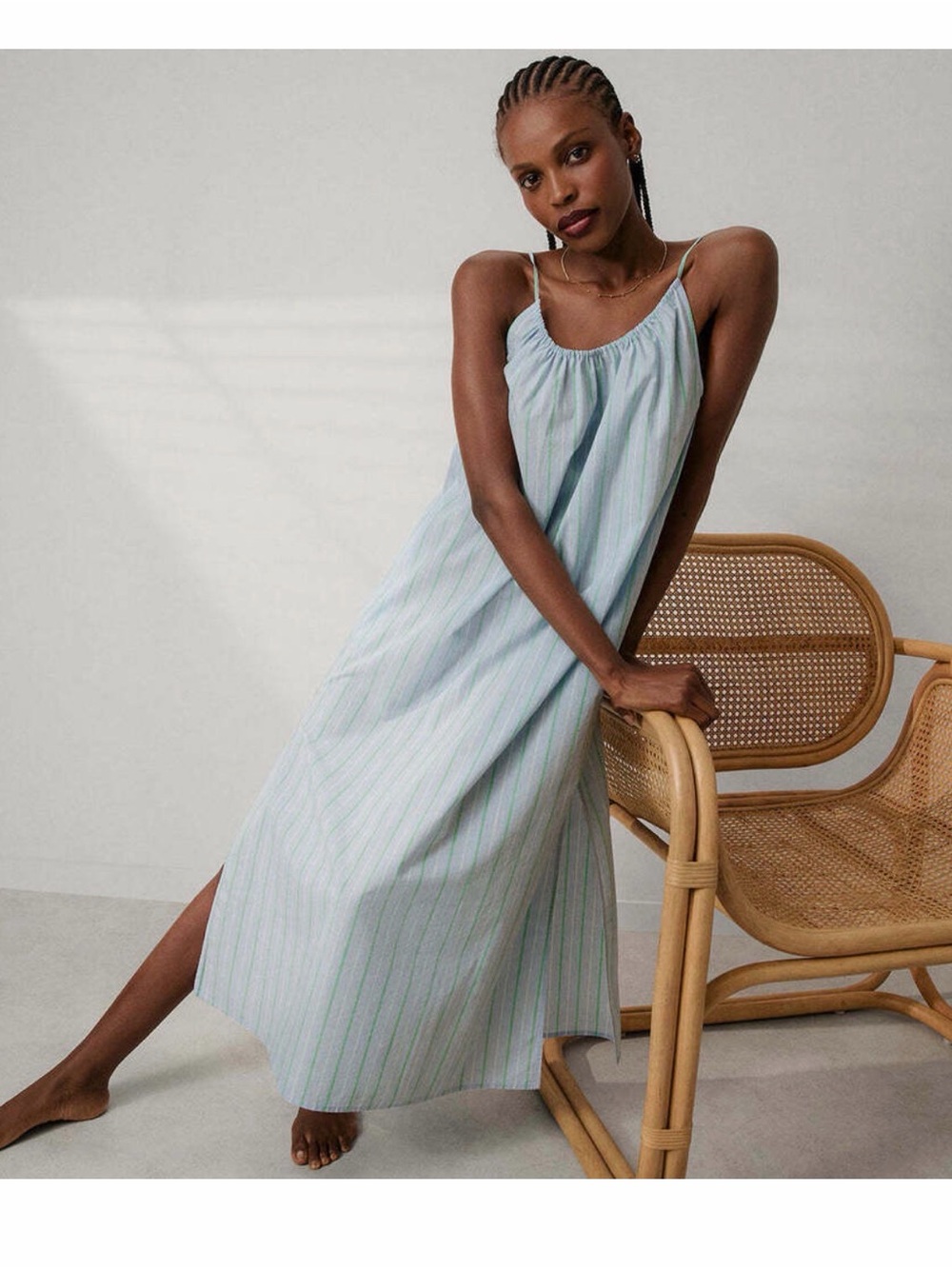 Lunya Airy Cotton Maxi Dress Blue Stripe / XL NWT